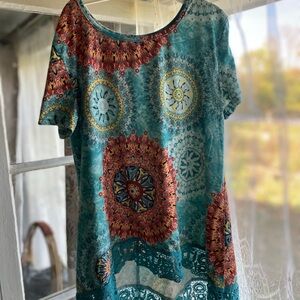 Bohemian Teal and Red Juniors Top